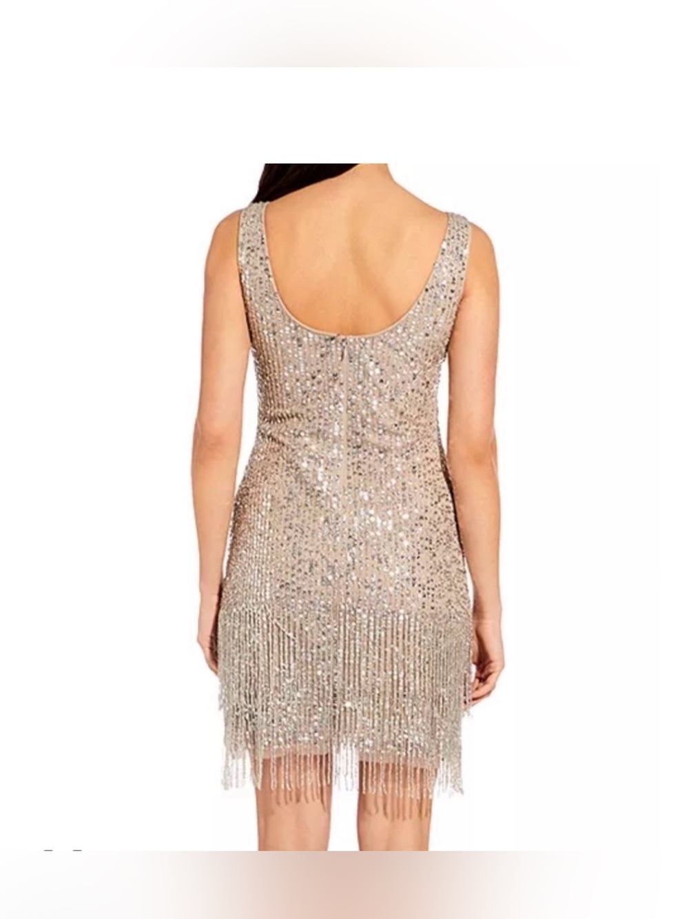Adrianna Papell Silver Sequin Fringe Sleeveless Dress - Picture 3 of 9
